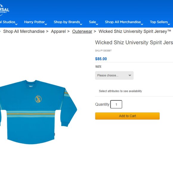 Wicked Shiz University Spirit Jersey Glinda Universal Studios NWT S - Picture 3 of 6